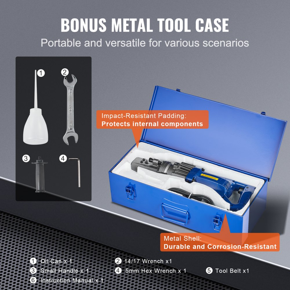 VEVOR Tagliatrice per Barre Cemento Armatura Elettrica Portatile Diametro di Taglio 4-16mm Utensile da Taglio di Barre Cemento Armatura in Acciaio Potenza 1000W con Custodia Attrezzi