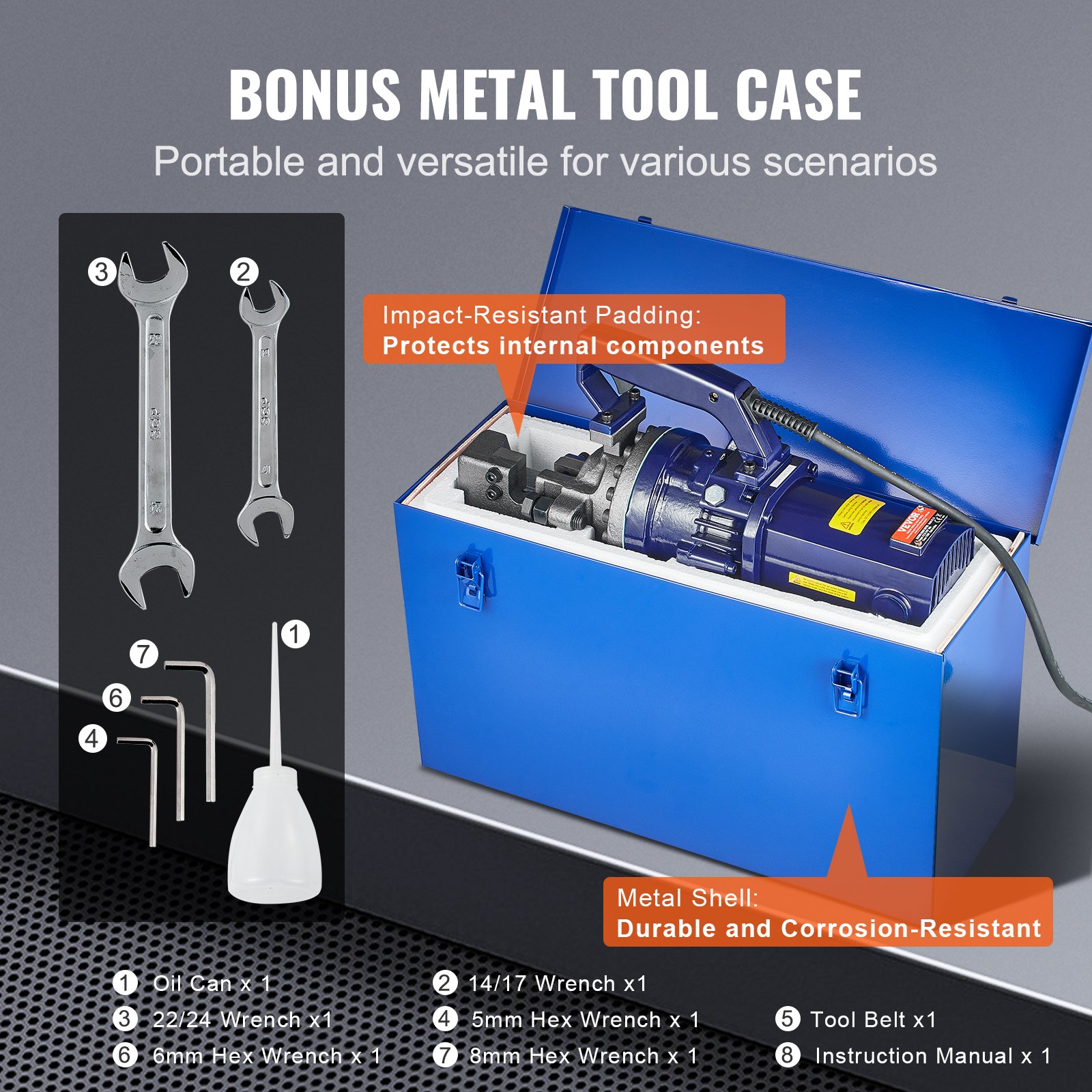 VEVOR Tagliatrice per Barre Cemento Armatura Elettrica Portatile Diametro di Taglio 5-25mm Utensile da Taglio di Barre Cemento Armatura in Acciaio Potenza 1700W con Custodia Attrezzi Taglierina Barre