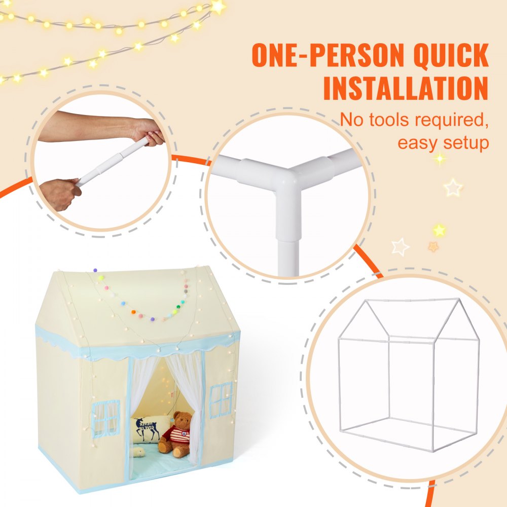 VEVOR Tenda da Gioco per Bambini 1320 x 890 x 1520 mm Tenda per Bambini 1 a 5 Anni, con Tappetino Lampada da Tenda, Finestre per Interni Esterni, Tenda da Gioco per Castello per Ragazzi Ragazze, Beige