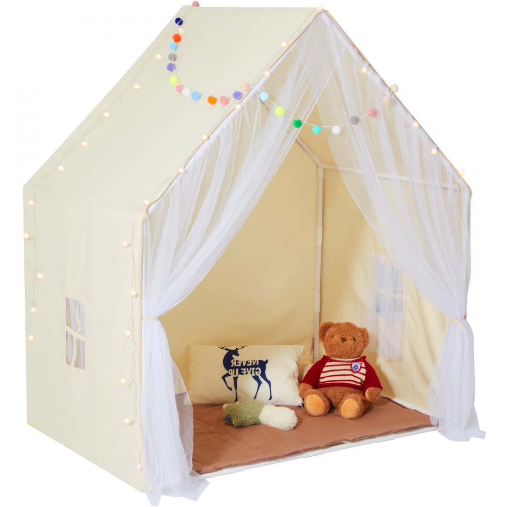 VEVOR Tenda da Gioco per Bambini 1340 x 920 x 1530 mm Tenda per Bambini da 1 a 5 Anni, con Tappetino e Lampada da Tenda, con Finestre per Interni ed Esterni, Tenda Yurta per Ragazzi Ragazze, Beige
