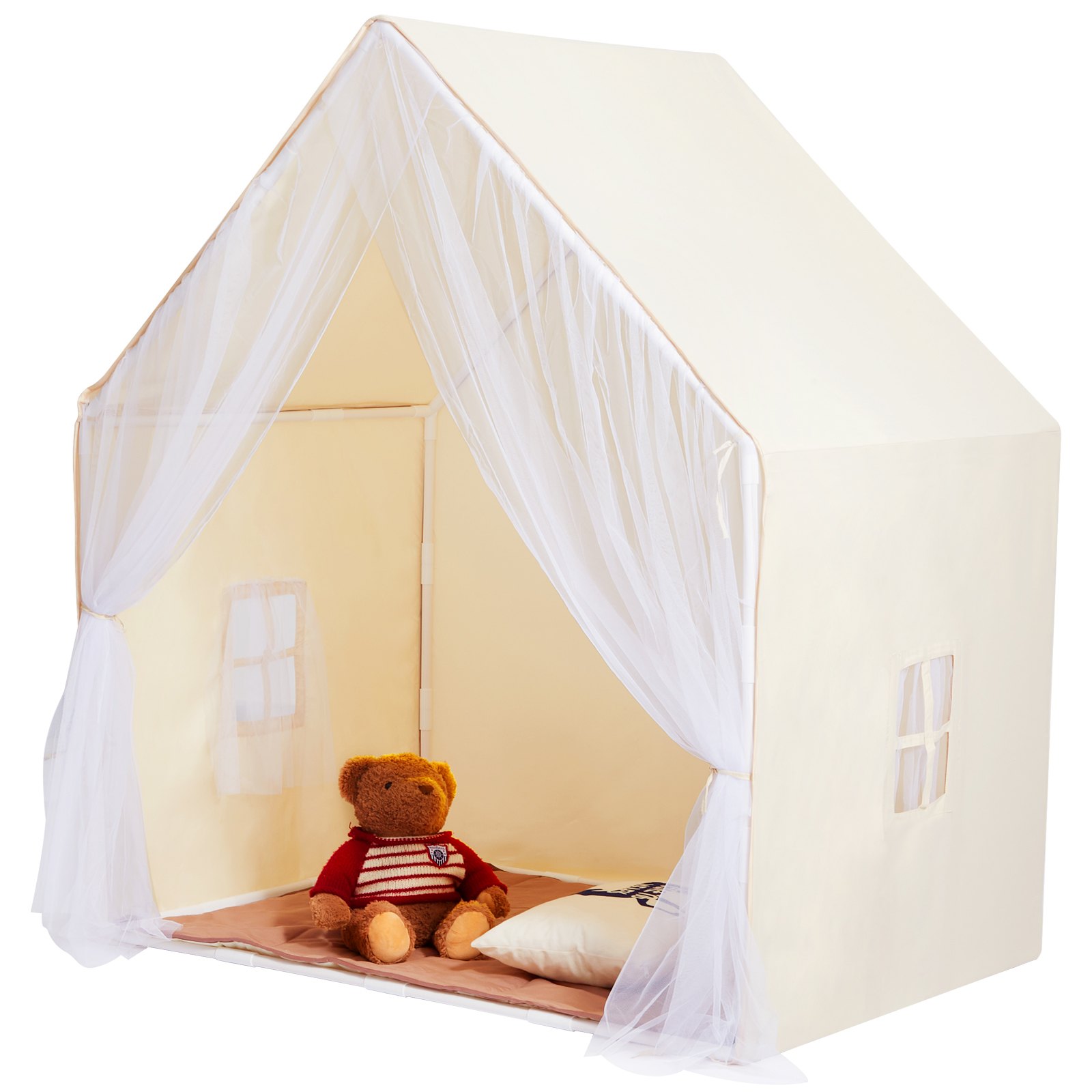 VEVOR Tenda da Gioco per Bambini 1340 x 920 x 1530 mm Tenda per Bambini da 1 a 5 Anni, con Tappetino e Lampada da Tenda, con Finestre per Interni ed Esterni, Tenda Yurta per Ragazzi Ragazze, Beige