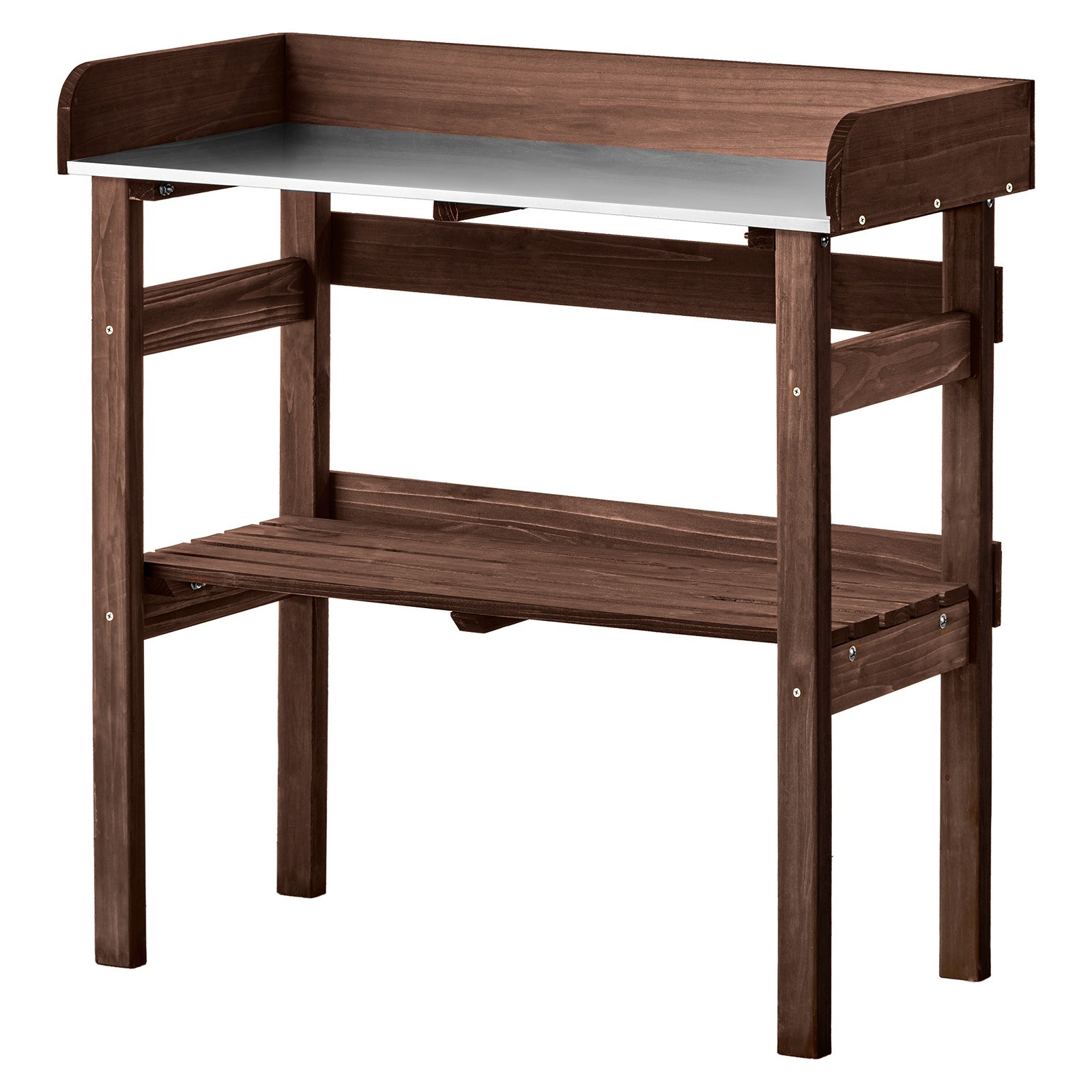 VEVOR Tavolo da Giardinaggio, Postazione di Lavoro per Giardinaggio all'Aperto con Piano in Legno da 78 x 38 cm, Ripiani Portaoggetti, Ganci, per Patio Esterno, Cortile, Balcone, Marrone