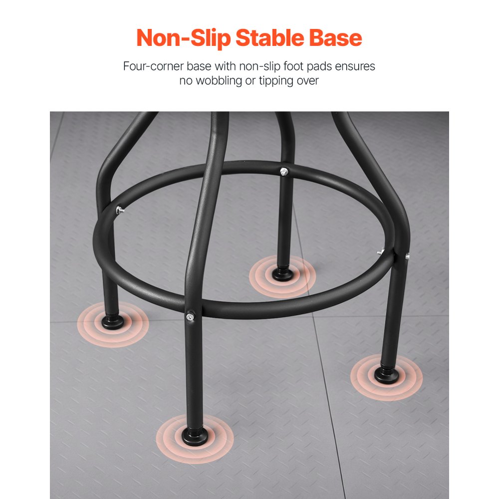 VEVOR Sgabello da Officina Girevole a 360° con Schienale, Sgabello da Lavoro con Capacità di 136 kg Sedile con Rotelle Regolabile in Altezza, per Garage, Officina e Riparazione Auto, Nero