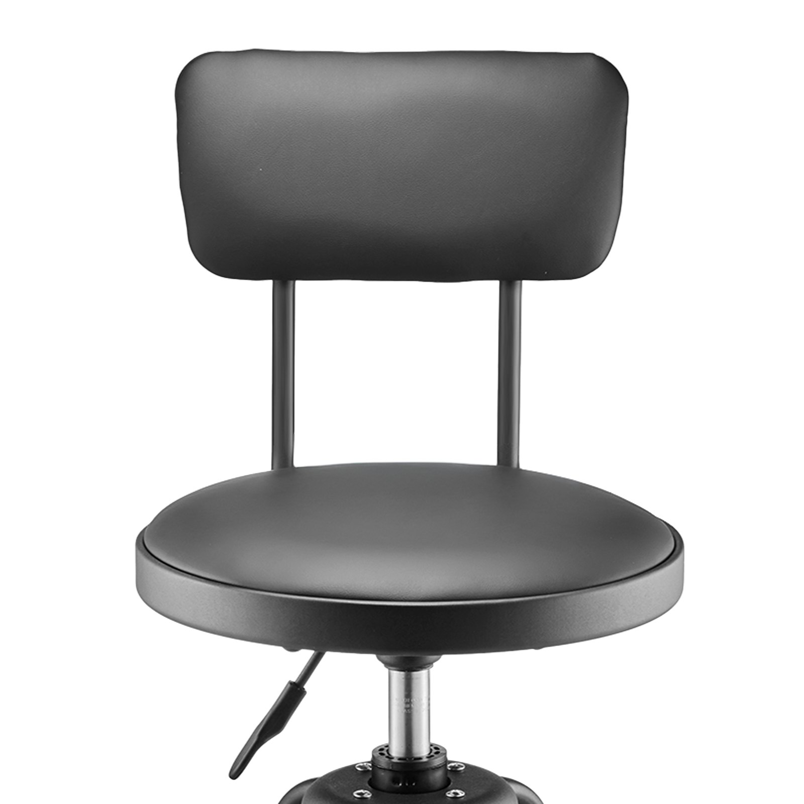 VEVOR Sgabello da Officina Girevole a 360° con Schienale, Sgabello da Lavoro con Capacità di 136 kg Sedile con Rotelle Regolabile in Altezza, per Garage, Officina e Riparazione Auto, Nero