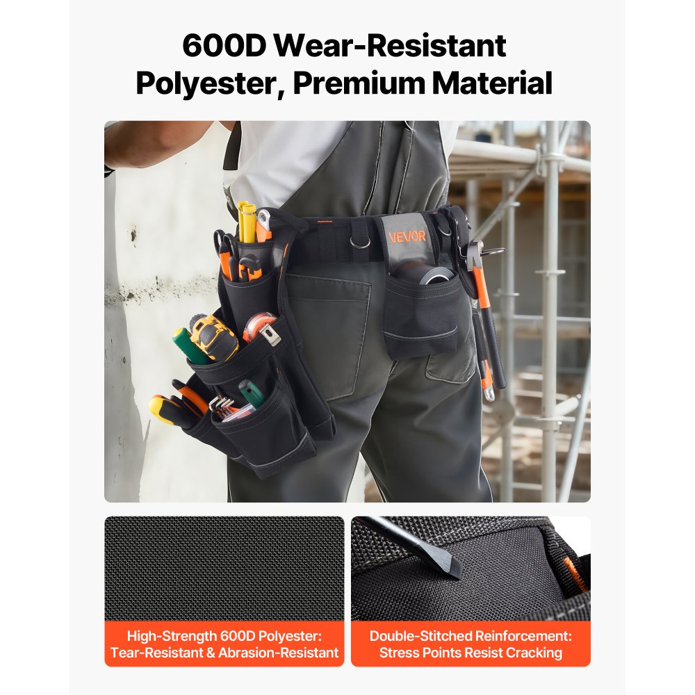 VEVOR Marsupio Porta Attrezzi da Elettricista con 18 Tasche, Borsa da Lavoro Staccabile per Elettricisti, Carpentieri, Costruttori, per Grembiuli da Lavoro, Vita Regolabile da 80 a 131 cm