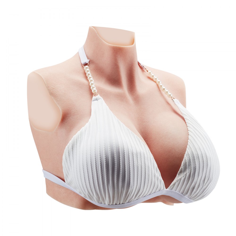 VEVOR Seni Finti in Silicone per Cosplay Carnevale, Coppa K Scollo Alto per Travestiti, Seni Finti Realistici Riempiti in Silicone Pettorale Artificiale per Crossdresser Cosplay Anime, Colore Avorio