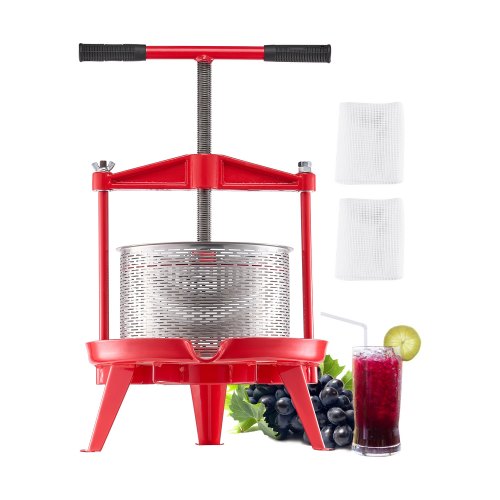 VEVOR Pressa Manuale per Vino di Frutta Cesto in Acciaio Inox 9L con Manico, Spremiagrumi Manuale per Bevande Alcoliche Pressa per Sidro, Mela, Uva, Tintura, Miele, Olio d'Oliva Cucina, Casa