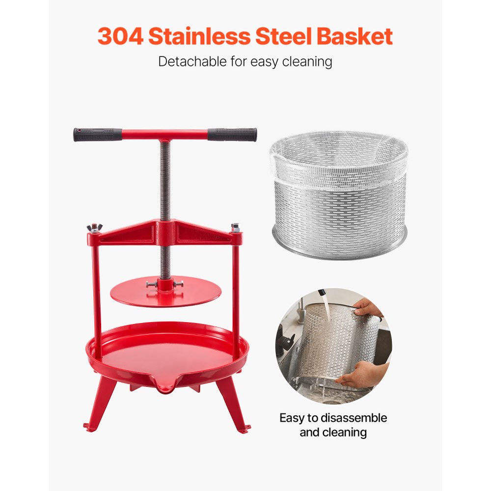 VEVOR Pressa Manuale per Vino di Frutta Cesto in Acciaio Inox 9L con Manico, Spremiagrumi Manuale per Bevande Alcoliche Pressa per Sidro, Mela, Uva, Tintura, Miele, Olio d'Oliva Cucina, Casa