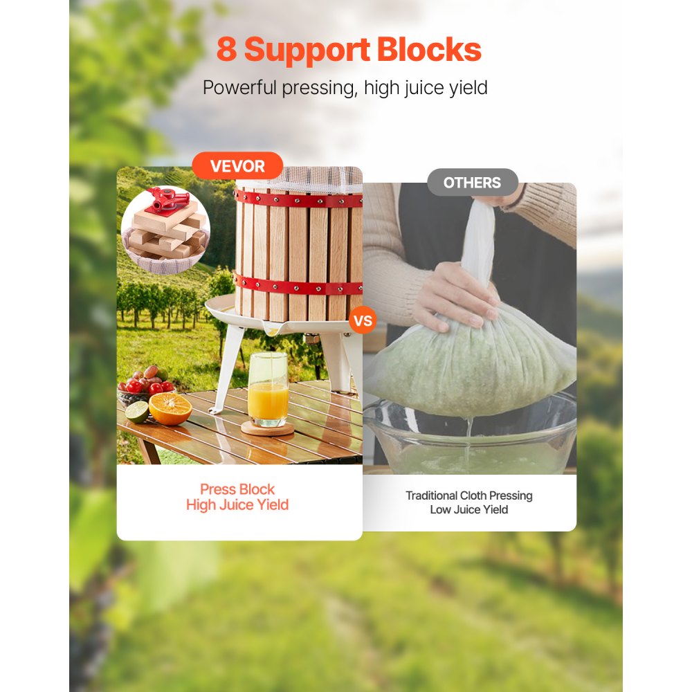 VEVOR Pressa Manuale per Vino di Frutta Cesto in Legno Massello 6L con 8 Blocchi, Spremiagrumi Manuale per Bevande Alcoliche Pressa per Sidro, Mela, Uva, Tintura, Miele, Olio d'Oliva Cucina, Casa