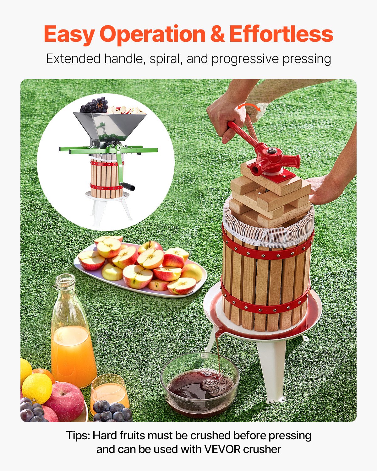VEVOR Pressa Manuale per Vino di Frutta Cesto in Legno Massello 6L con 8 Blocchi, Spremiagrumi Manuale per Bevande Alcoliche Pressa per Sidro, Mela, Uva, Tintura, Miele, Olio d'Oliva Cucina, Casa