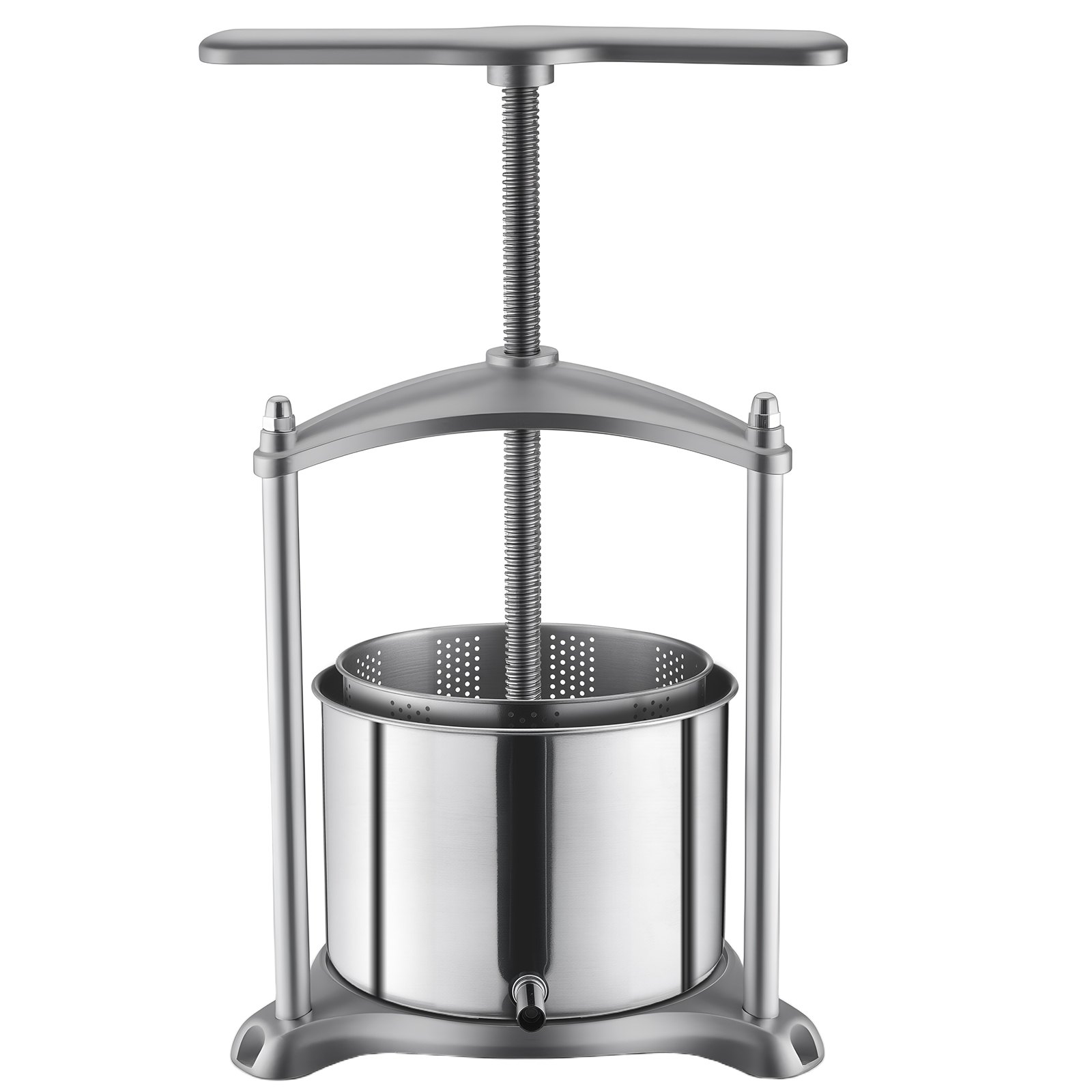 VEVOR Pressa Manuale per Vino, Torchietto Manuale Premitutto in Acciaio Inox 6 Litri Vino Frutta Mele Uva Arance Verdure, Torchio per Succhi da Tavolo 2 Sacchetti di Filtro Manico a T da Cucina Casa
