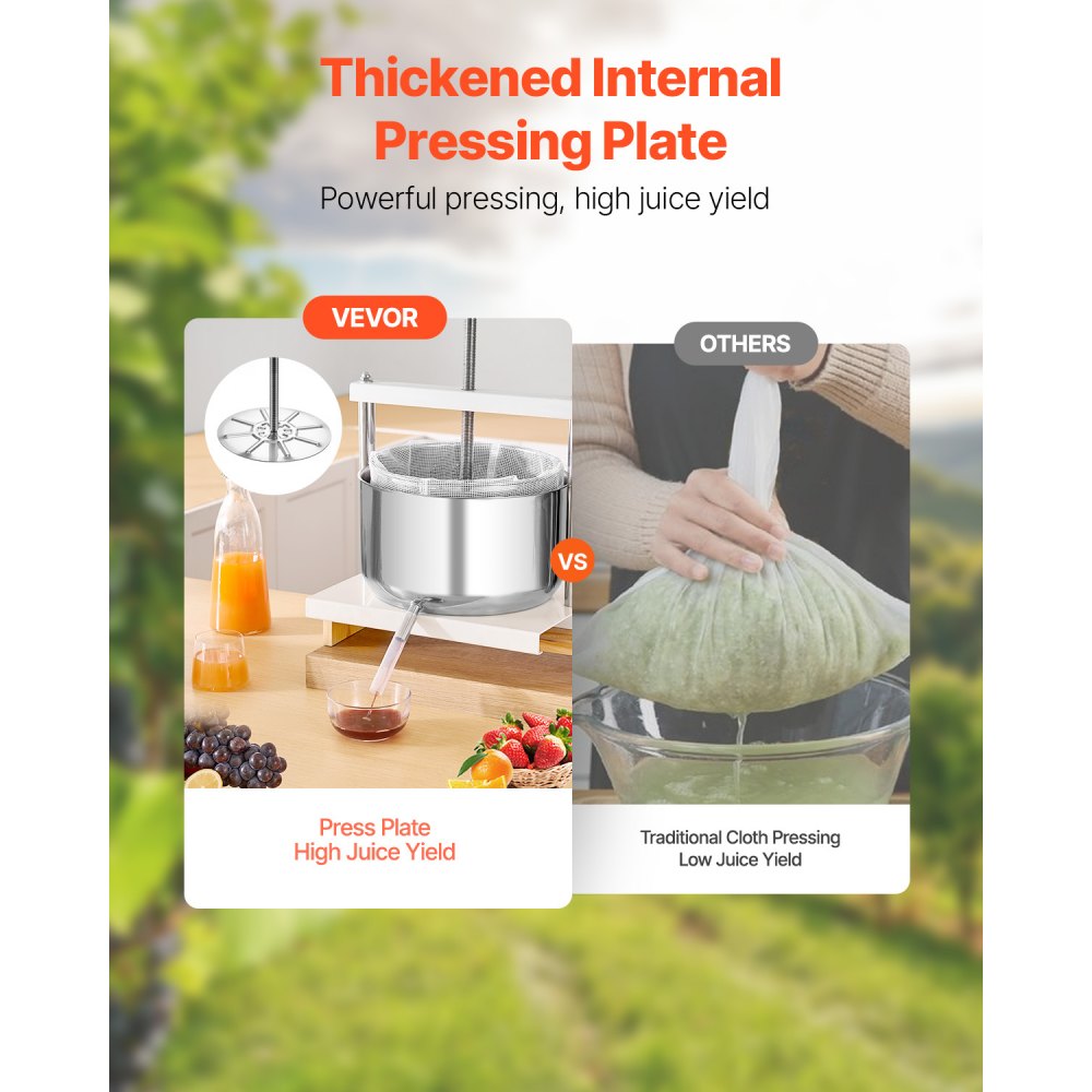 VEVOR Pressa Manuale per Vino di Frutta Cesto in Acciaio Inox 12L con Manico, Spremiagrumi Manuale per Bevande Alcoliche Pressa per Sidro, Mela, Uva, Tintura, Miele, Olio d'Oliva Cucina, Casa