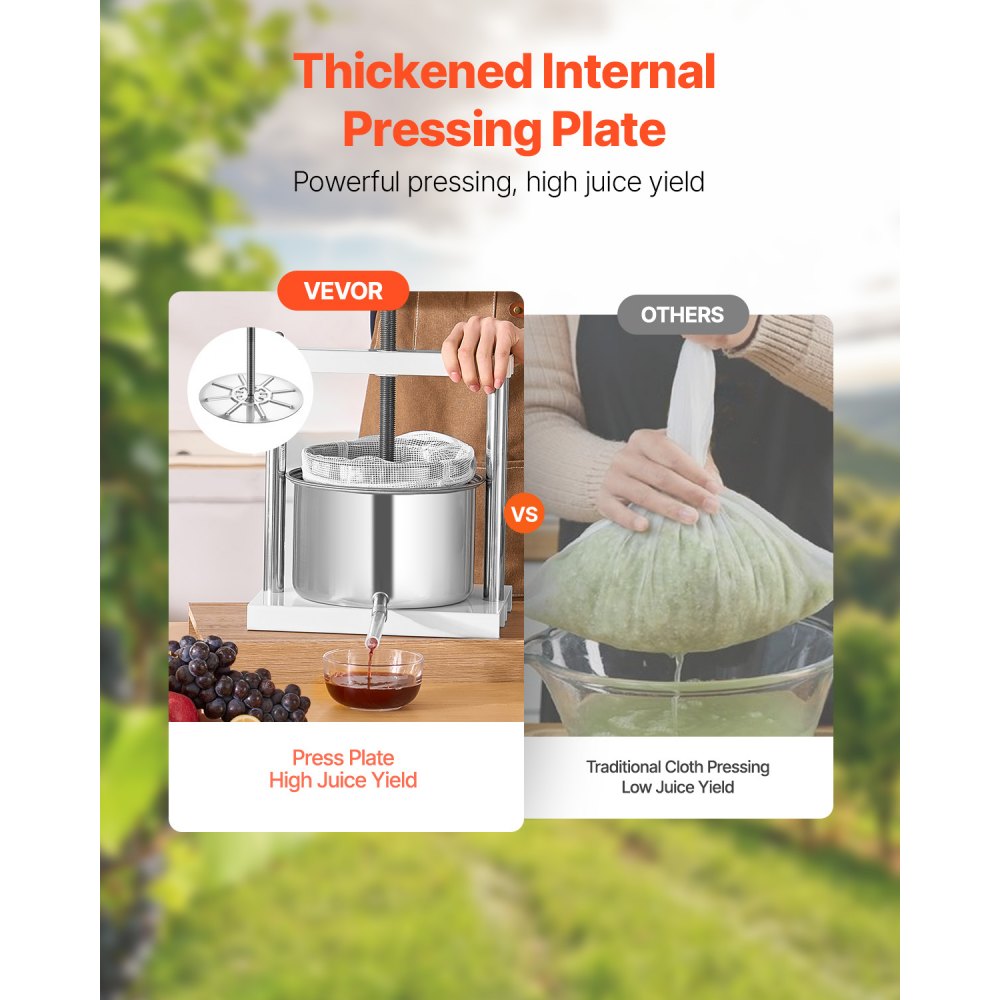 VEVOR Pressa Manuale per Vino di Frutta Cesto in Acciaio Inox 5L con Manico, Spremiagrumi Manuale per Bevande Alcoliche Pressa per Sidro, Mela, Uva, Tintura, Miele, Olio d'Oliva Cucina, Casa