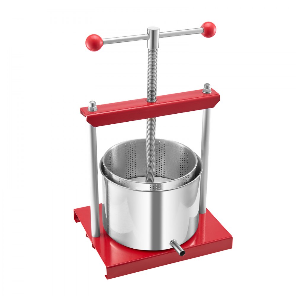 VEVOR Pressa Manuale per Vino di Frutta Cesto in Acciaio Inox 6L con Manico, Spremiagrumi Manuale per Bevande Alcoliche Pressa per Sidro, Mela, Uva, Tintura, Miele, Olio d'Oliva Cucina, Casa