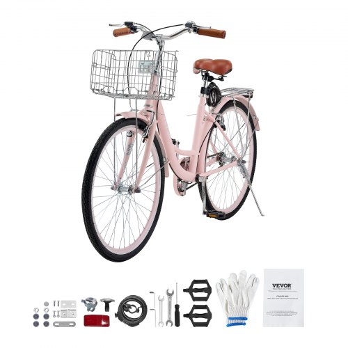 Bici Cruiser VEVOR 26 Pollici 1 Velocità Rosa Con Cestino E Portapacchi – Perfetta Per Spiaggia E Città