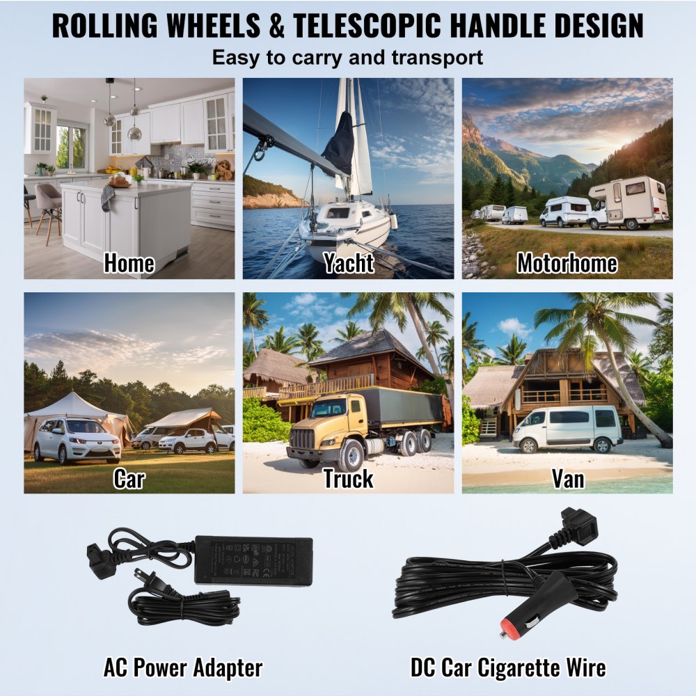 VEVOR Frigorifero per Auto, Congelatore Portatile Doppia Zona 95 L, 12 Volt, Gamma  -20 ~ 20 ℃, Dispositivo Raffreddamento a Compressore 12/24 V CC 100-240 V CA per Campeggio Camper con Ruote Maniglia