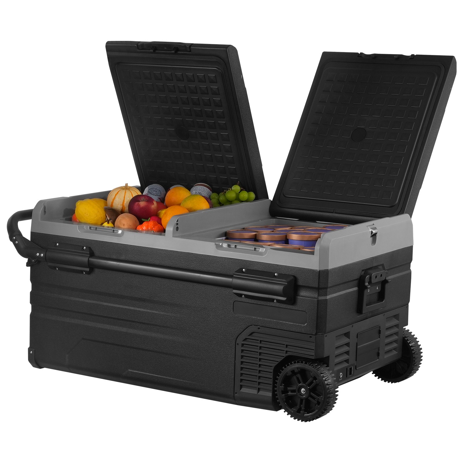 VEVOR Frigorifero per Auto, Congelatore Portatile Doppia Zona 95 L, 12 Volt, Gamma  -20 ~ 20 ℃, Dispositivo Raffreddamento a Compressore 12/24 V CC 100-240 V CA per Campeggio Camper con Ruote Maniglia