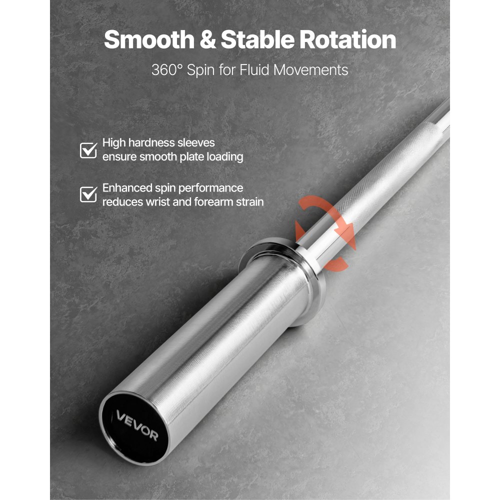 VEVOR 120cm Barbell Bar, Fit 2-Inch Weight Plates, Chrome Plated Barbell Bar with Knurled Grip for Strength Training, Weightlifting, Squat, Deadlift, Bench Press, Curl, Overhead Press, 226kg Capacity