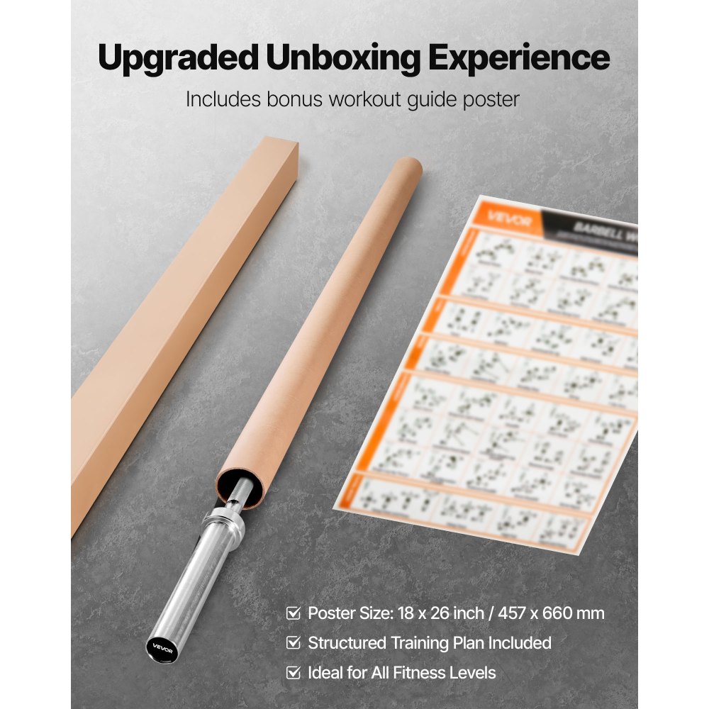 VEVOR Barra per Manubri da 1820 mm, Adatto per Piastre da 50 mm, Bilanciere Cromato con Impugnatura Zigrinata per Allenamento della Forza, Sollevamento Pesi, Barra per manubri, Capacità di 226,8 kg