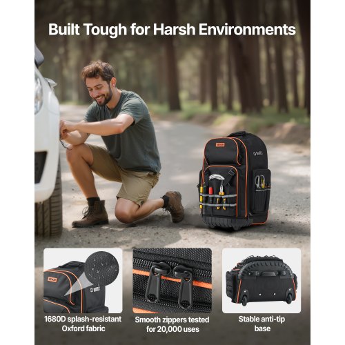 VEVOR Zaino Portautensili con Ruote Capacità 50 kg con 45 Tasche Resistente