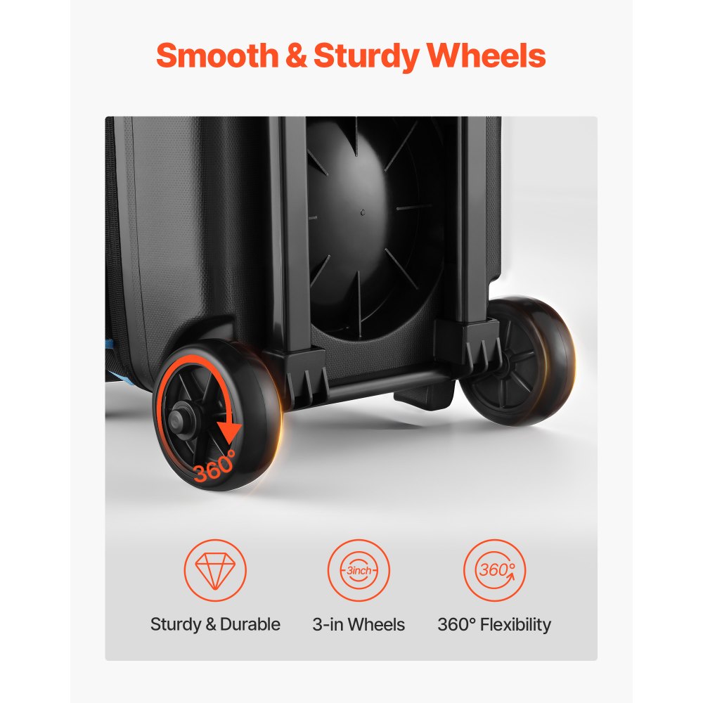 VEVOR Borsa da Bowling per 3 Palle con Ruote Doppie e Scomparto Separato per le Scarpe, Fino alla Taglia USA 16, Tasca per Accessori, Maniglia Retrattile Estensibile Fino a 105 cm Nero Blu