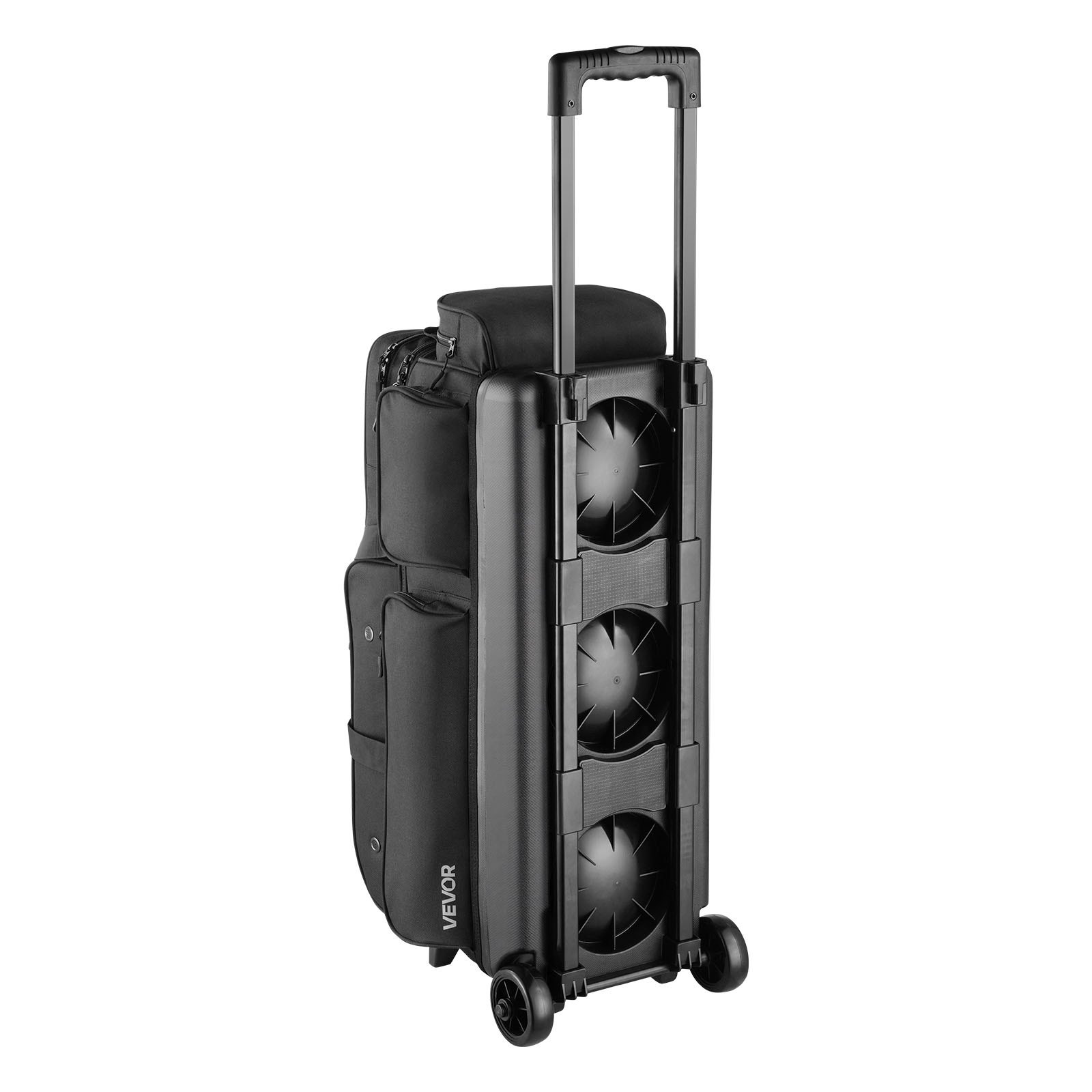 VEVOR Borsa da Bowling per 3 Palle con Ruote Doppie e Scomparto Separato per le Scarpe, Fino alla Taglia USA 16, Tasca per Accessori, Maniglia Retrattile Estensibile Fino a 105 cm Nero