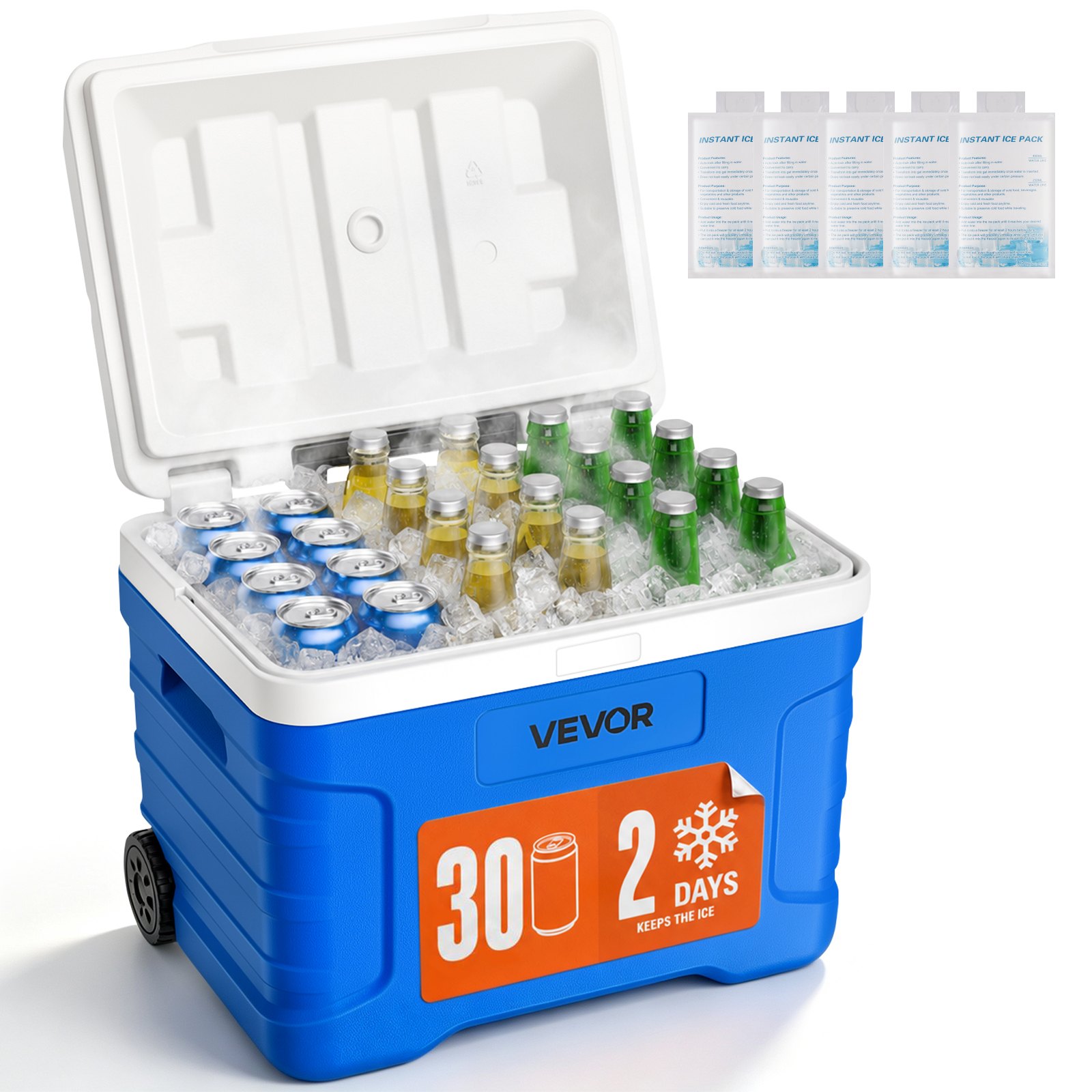 VEVOR Contenitore Isolato Termico con Ruote, Frigo Portatile con Ruote Capienza ca. 20 L Mantenimento Cibo Bevande Cubetti di Ghiaccio, Senza Elettricità, Picnic Campeggio Barbecue Attività all'Aperto