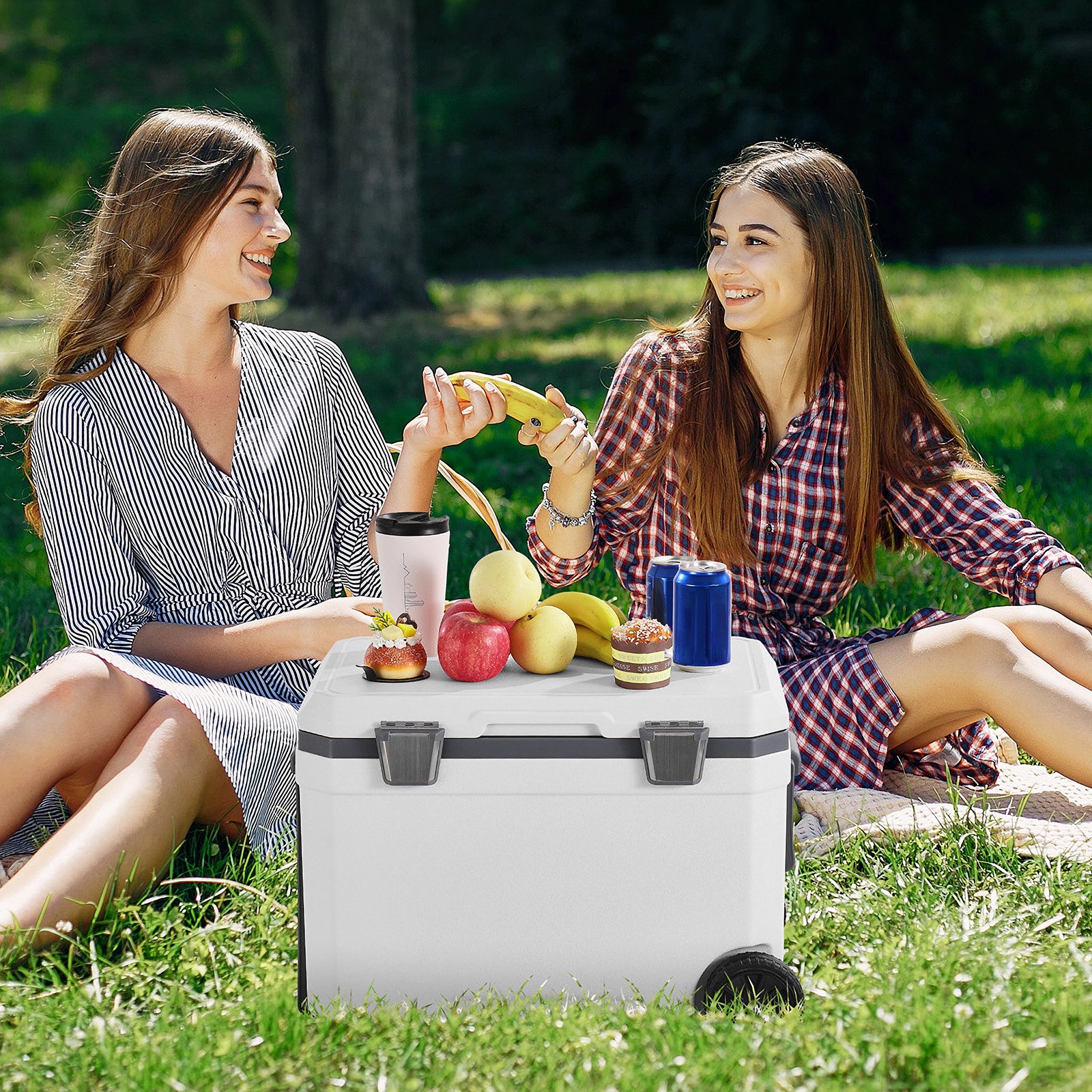 VEVOR Refrigeratore Portatile Isolante con Ruote da 45 QT con Ritenzione del Ghiaccio, Maniglie Resistenti Portabicchieri, Refrigeratore Portatile Isolato per Picnic Campeggio Viaggio Feste