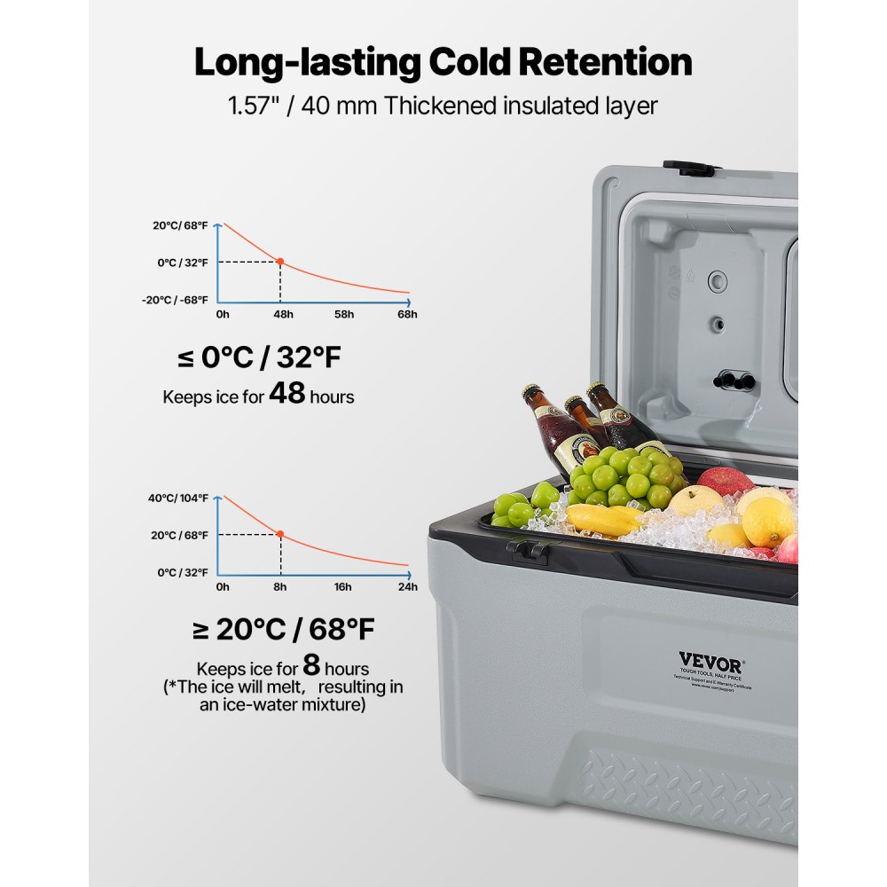 VEVOR Refrigeratore Portatile Isolante con Ruote da 74 QT con Ritenzione del Ghiaccio, Maniglie Resistenti Portabicchieri, Refrigeratore Portatile Isolato per Picnic Campeggio Viaggio Feste