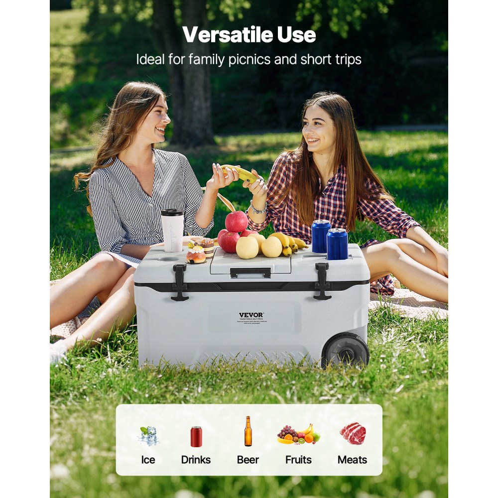 VEVOR Refrigeratore Portatile Isolante con Ruote da 74 QT con Ritenzione del Ghiaccio, Maniglie Resistenti Portabicchieri, Refrigeratore Portatile Isolato per Picnic Campeggio Viaggio Feste