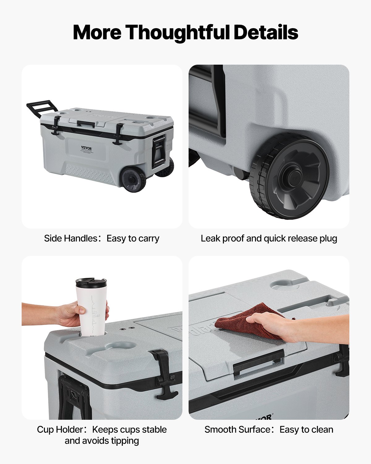 VEVOR Refrigeratore Portatile Isolante con Ruote da 74 QT con Ritenzione del Ghiaccio, Maniglie Resistenti Portabicchieri, Refrigeratore Portatile Isolato per Picnic Campeggio Viaggio Feste