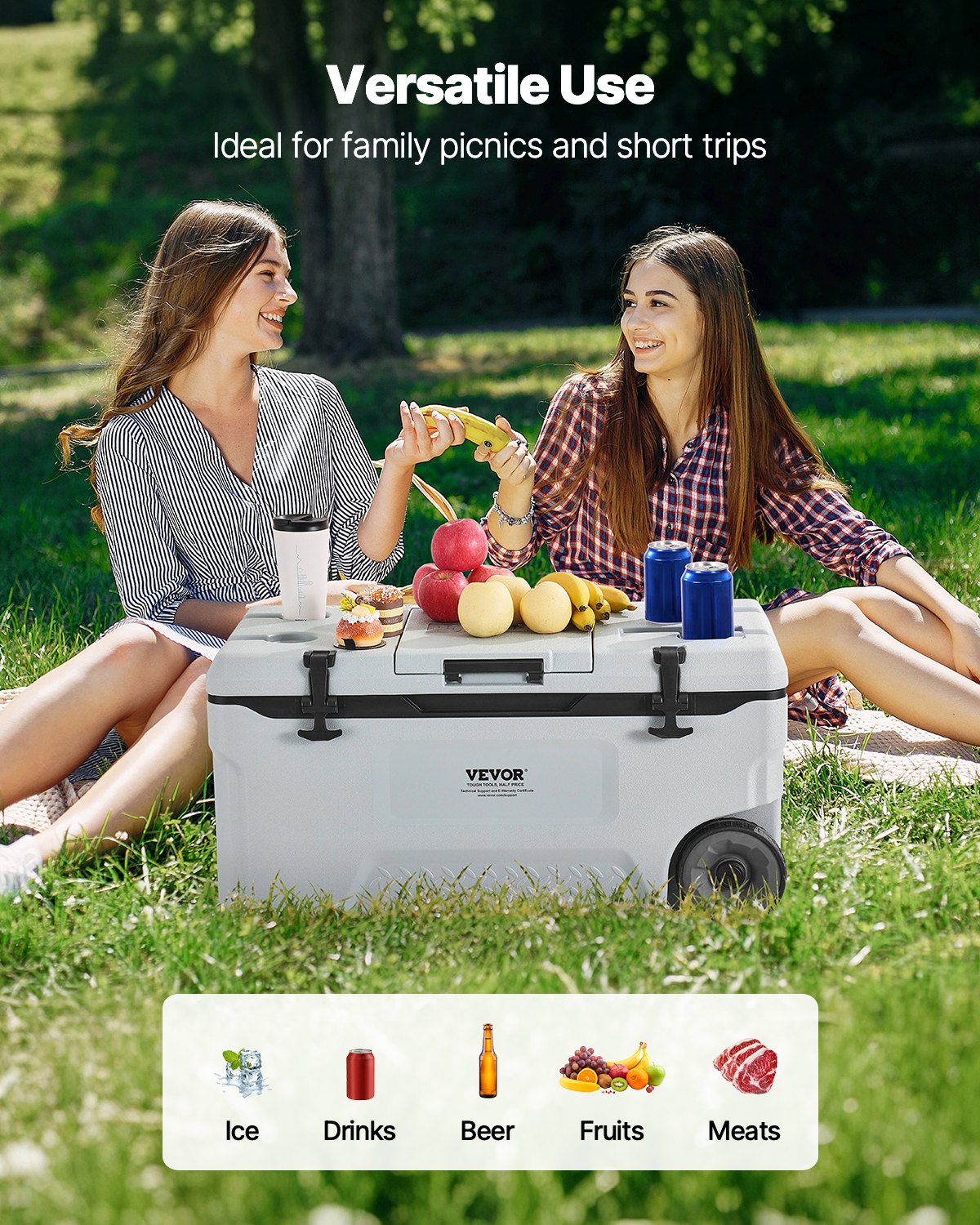 VEVOR Refrigeratore Portatile Isolante con Ruote da 74 QT con Ritenzione del Ghiaccio, Maniglie Resistenti Portabicchieri, Refrigeratore Portatile Isolato per Picnic Campeggio Viaggio Feste