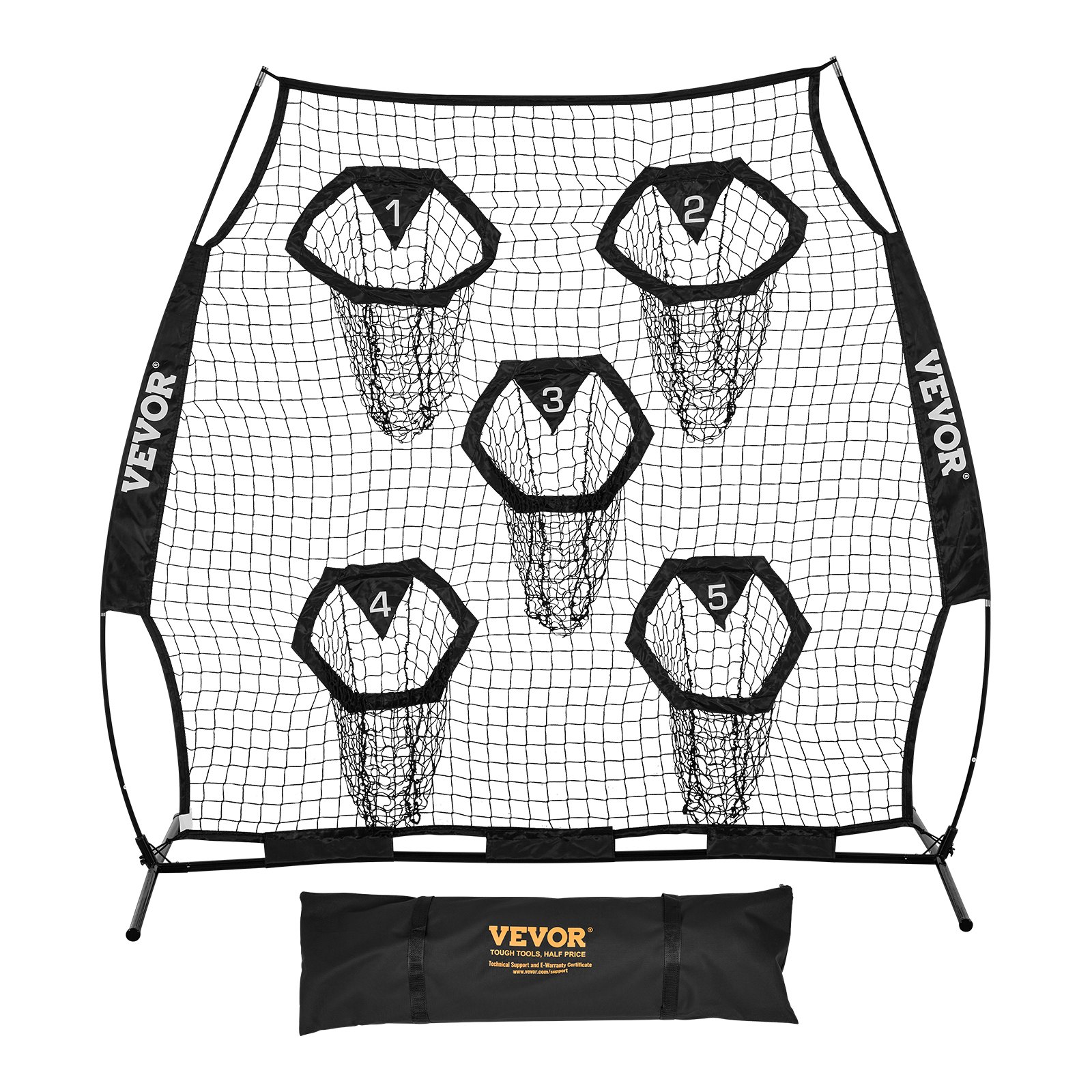 VEVOR Rete da Allenamento Portatile Rete Rimbalzo per Calcio Rugby Baseball 208 x 91 x 189 cm con 5 Tasche per Bersagli, Borsa Portaoggetti Portatile e Cinghie, Allenamento con Bersaglio, Nero