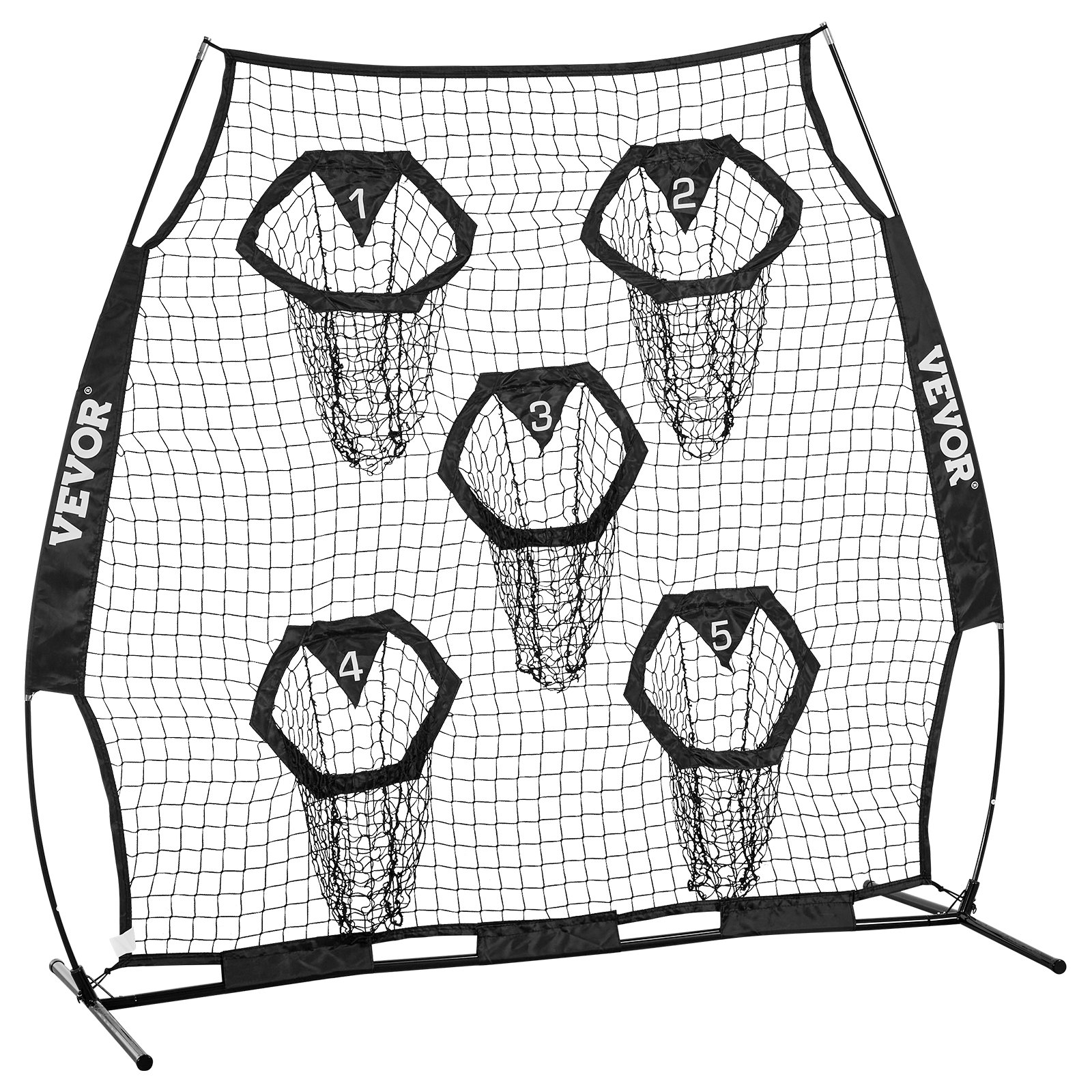 VEVOR Rete da Allenamento Portatile Rete Rimbalzo per Calcio Rugby Baseball 208 x 91 x 189 cm con 5 Tasche per Bersagli, Borsa Portaoggetti Portatile e Cinghie, Allenamento con Bersaglio, Nero