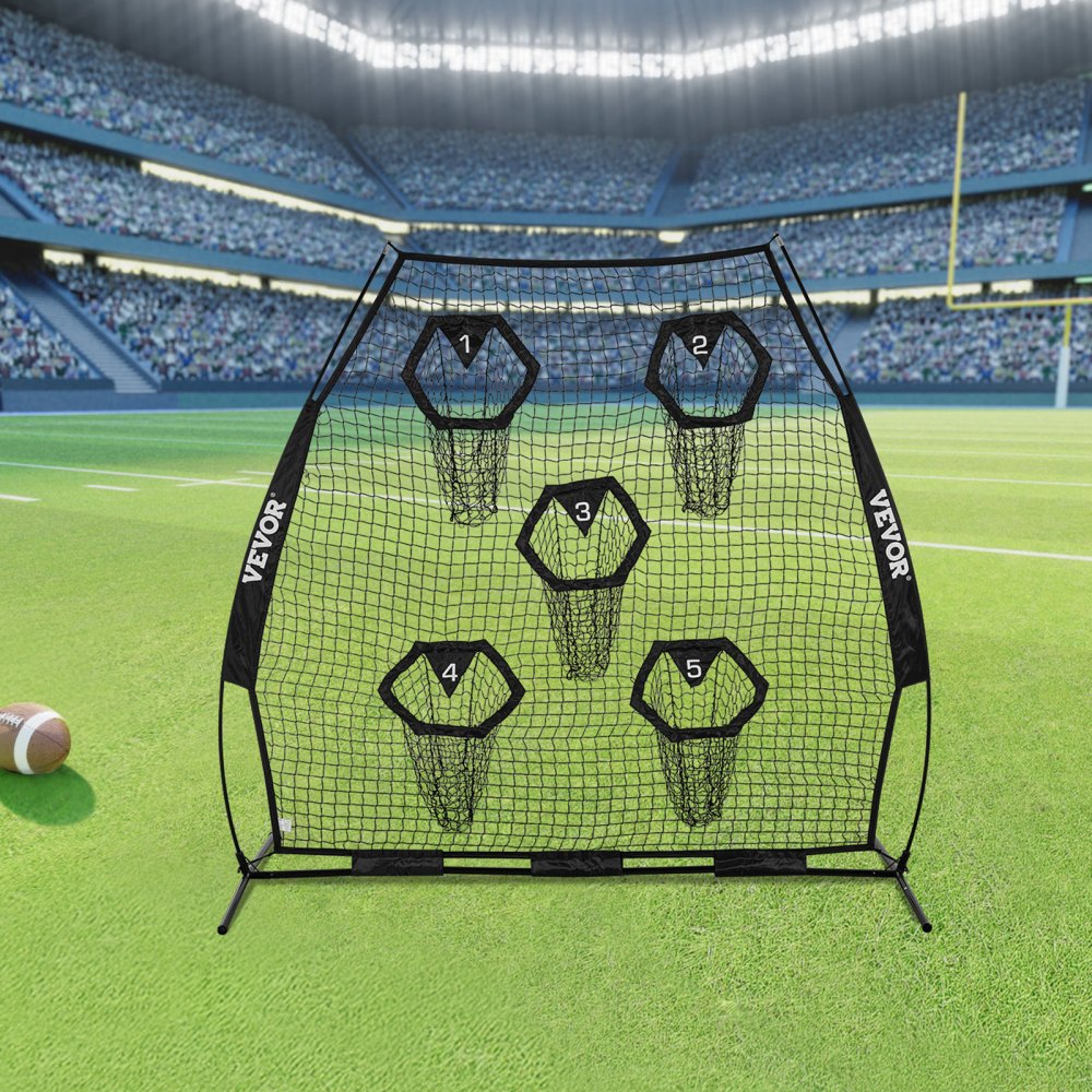 VEVOR Rete da Allenamento Portatile Rete Rimbalzo per Calcio Rugby Baseball 2265 x 1060 x 2100 mm con 5 Tasche per Bersagli, Borsa Portaoggetti Portatile e Cinghie, Allenamento con Bersaglio, Nero