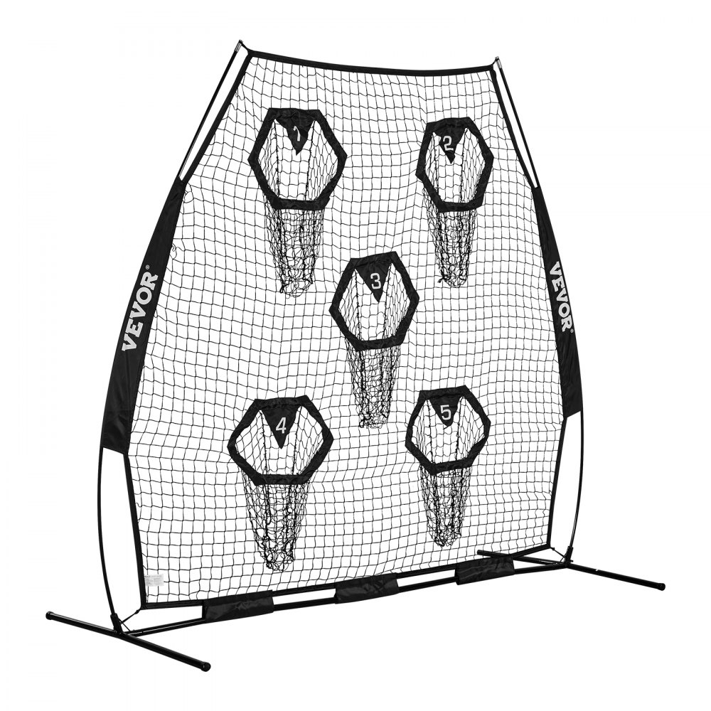 VEVOR Rete da Allenamento Portatile Rete Rimbalzo per Calcio Rugby Baseball 2265 x 1060 x 2100 mm con 5 Tasche per Bersagli, Borsa Portaoggetti Portatile e Cinghie, Allenamento con Bersaglio, Nero
