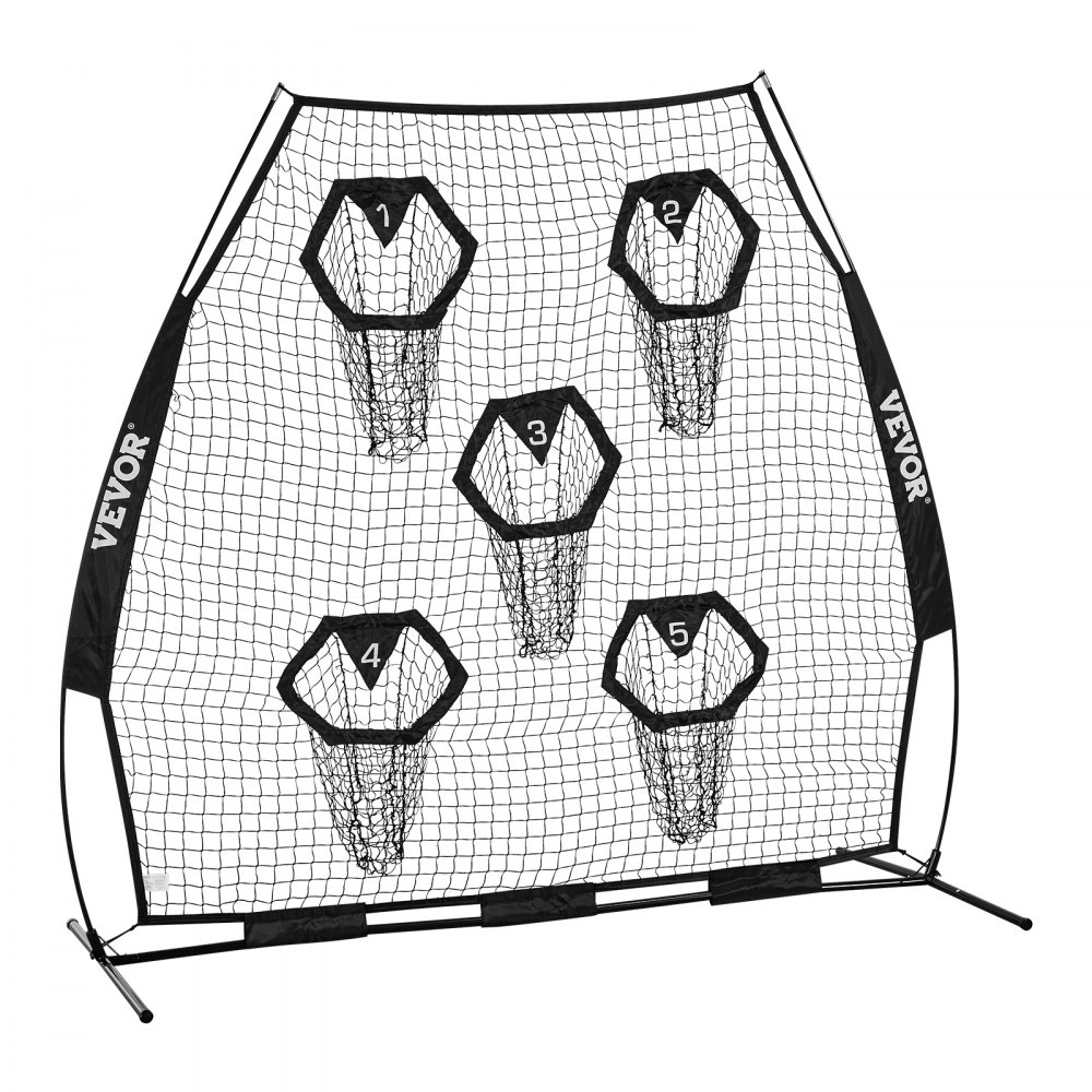 VEVOR Rete da Allenamento Portatile Rete Rimbalzo per Calcio Rugby Baseball 2265 x 1060 x 2100 mm con 5 Tasche per Bersagli, Borsa Portaoggetti Portatile e Cinghie, Allenamento con Bersaglio, Nero