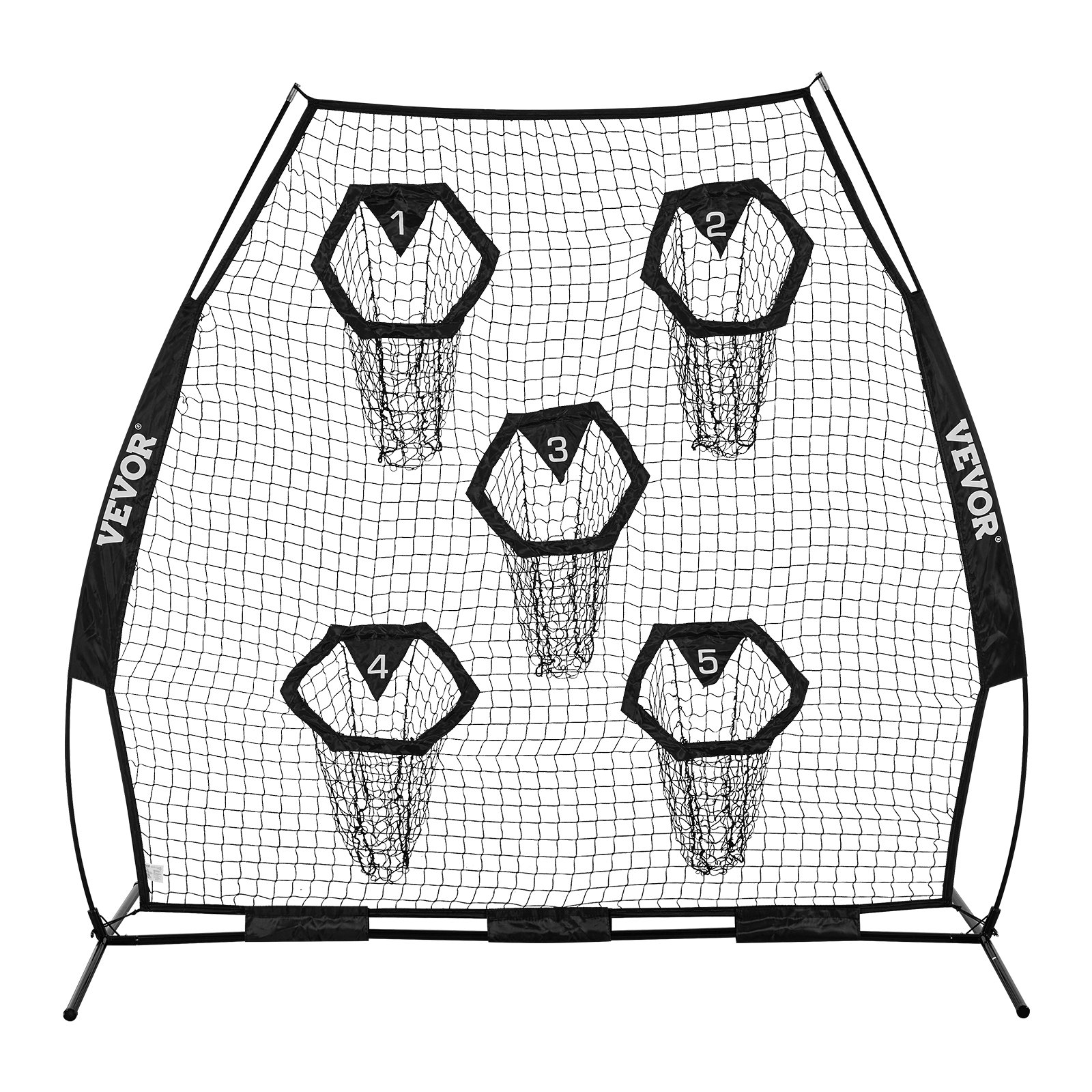 VEVOR Rete da Allenamento Portatile Rete Rimbalzo per Calcio Rugby Baseball 2265 x 1060 x 2100 mm con 5 Tasche per Bersagli, Borsa Portaoggetti Portatile e Cinghie, Allenamento con Bersaglio, Nero