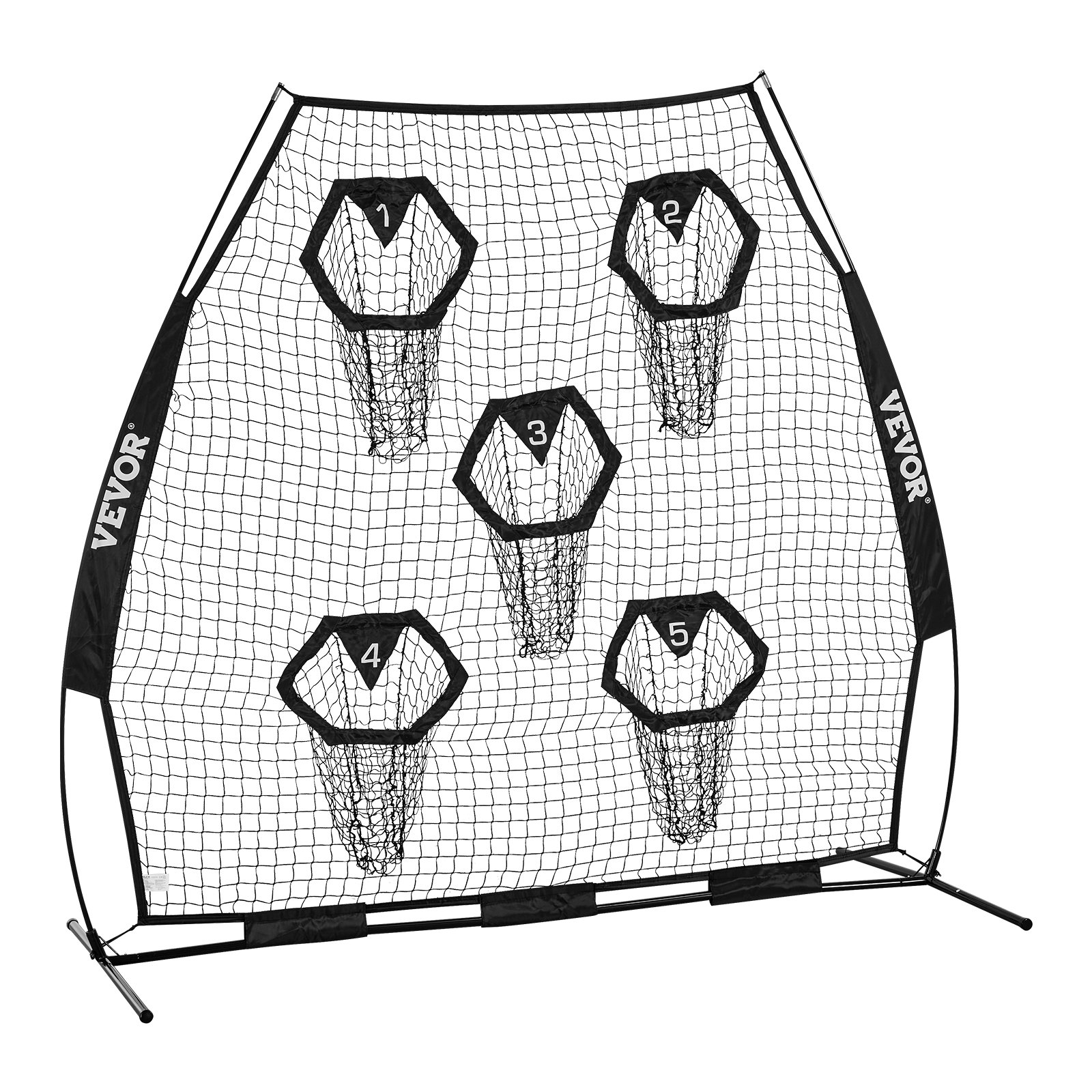 VEVOR Rete da Allenamento Portatile Rete Rimbalzo per Calcio Rugby Baseball 2265 x 1060 x 2100 mm con 5 Tasche per Bersagli, Borsa Portaoggetti Portatile e Cinghie, Allenamento con Bersaglio, Nero