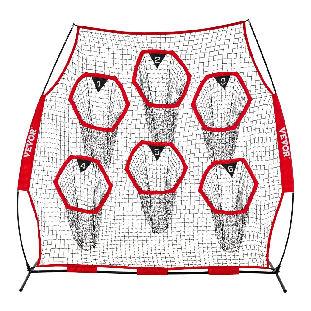 VEVOR Rete da Allenamento Portatile Rete Rimbalzo per Calcio Rugby Baseball 274 x 106 x 243 cm con 6 Tasche per Bersagli, Borsa Portaoggetti Portatile e Cinghie, Allenamento con Bersaglio, Rosso
