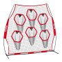 VEVOR 2438.4x2438.4mm Football Trainer Throwing Net, Training Throwing Target Practice Net with 6 Target Pockets, Knotless Net Includes Straps and Portable Carry Case, Improve QB Throwing Accuracy,Red
