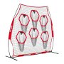 VEVOR 2438.4x2438.4mm Football Trainer Throwing Net, Training Throwing Target Practice Net with 6 Target Pockets, Knotless Net Includes Straps and Portable Carry Case, Improve QB Throwing Accuracy,Red