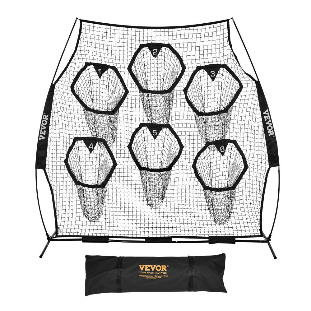 VEVOR Rete da Allenamento Portatile Rete Rimbalzo per Calcio Rugby Baseball 274 x 106 x 243 cm con 6 Tasche per Bersagli, Borsa Portaoggetti Portatile e Cinghie, Allenamento con Bersaglio, Nero
