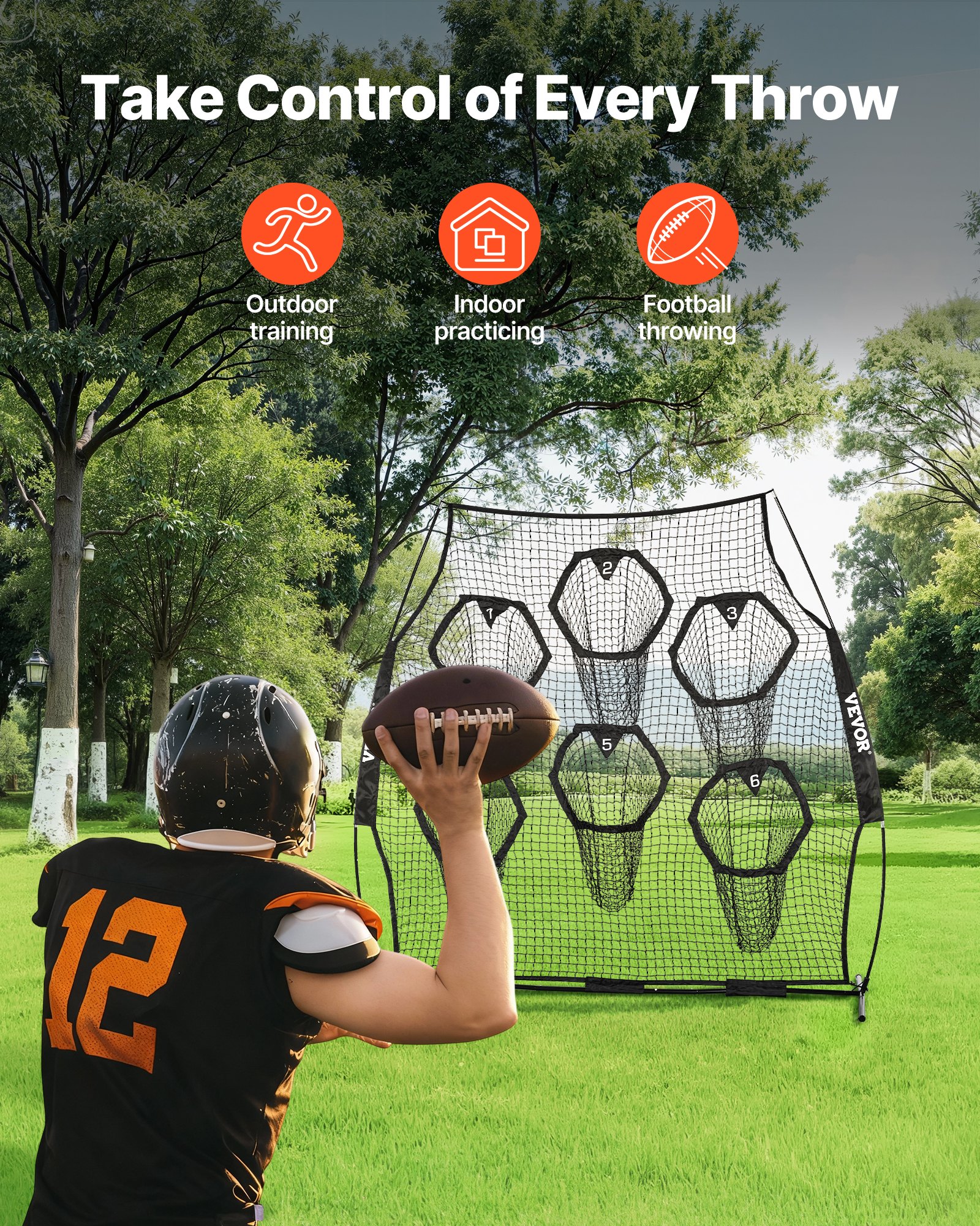 VEVOR Rete da Allenamento Portatile Rete Rimbalzo per Calcio Rugby Baseball 274 x 106 x 243 cm con 6 Tasche per Bersagli, Borsa Portaoggetti Portatile e Cinghie, Allenamento con Bersaglio, Nero