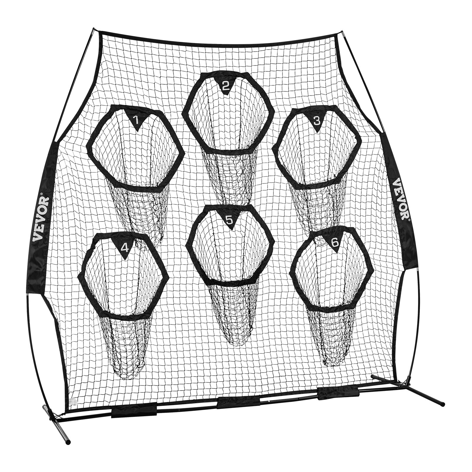 VEVOR Rete da Allenamento Portatile Rete Rimbalzo per Calcio Rugby Baseball 274 x 106 x 243 cm con 6 Tasche per Bersagli, Borsa Portaoggetti Portatile e Cinghie, Allenamento con Bersaglio, Nero