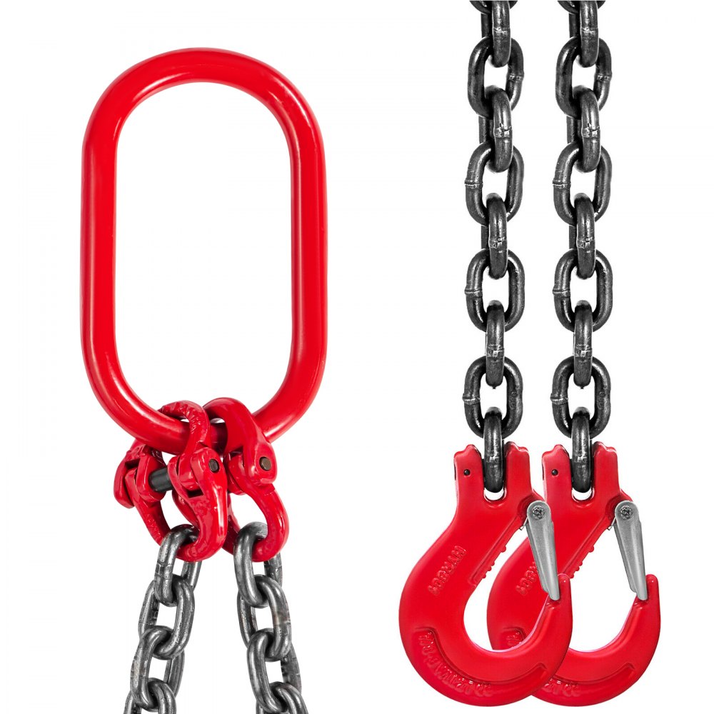 VEVOR Catena per Sollevamento G80, (8 mm x 2 m, 2 t) Imbracatura a Catena di Quattro Gambe, 4400 Libbre Imbracatura a Catena per Sollevamento o Spostamento di Carichi in Macchinari