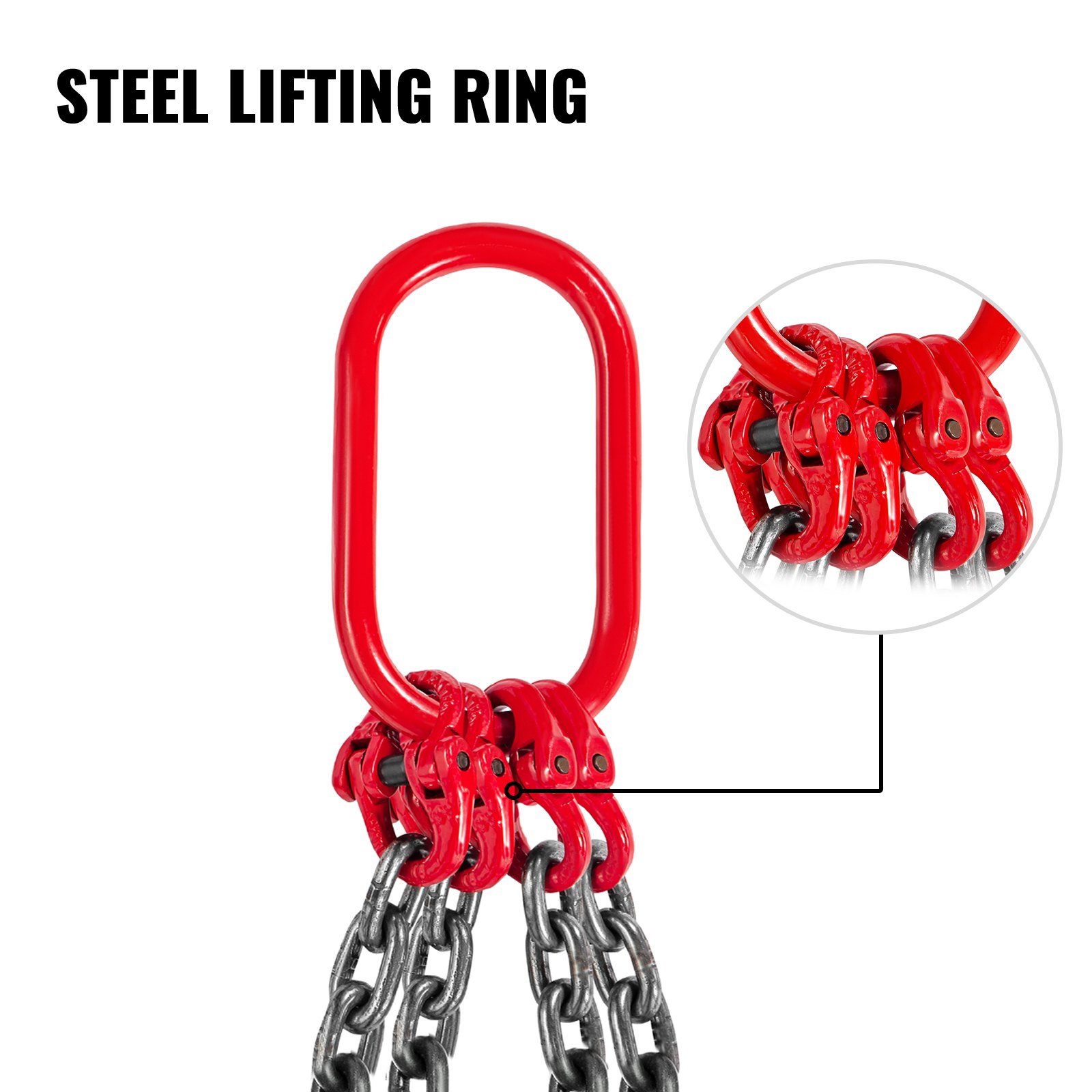 VEVOR Catena di Sollevamento G80, in Lega di Acciaio, capacità di carico (8 mm x 1 m, 4 t),  Imbracatura a Catena con Ganci Autobloccanti, per Sollevamento o Spostamento di Carichi in Macchinario
