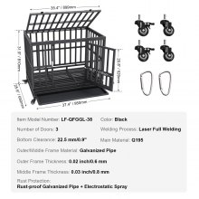 VEVOR Gabbia per Cani con Ruote 95x65x81 cm Gabbia da Trasporto in Metallo per Cucciolo Taglia Media e Grande con Ruote Bloccabili 3 Porte, Gabbiette per Cani Vassoio Rimovibile per Interno Esterno