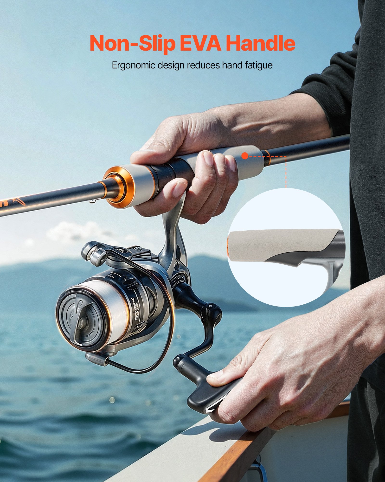 VEVOR Set di Canna da Pesca Telescopica in Fibra Carbonio, Canna in Due Pezzi da 2 m da Pesca al Spigola Nera e Set Mulinello da Spinning con Cuscinetti a Sfera, per Acqua Salata e Dolce