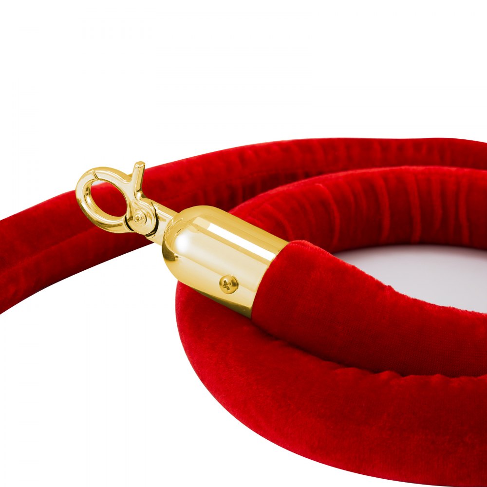 Stainless Steel Crowd Control Stanchions And Velvet Ropes Ball Round Top Gold Pillar 2 Red Ropes 1.5m 3pack